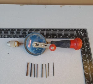 Vintage Stanley Handyman Hy-Lo No. H1220A Hand Crank Drill with 8 Drill Points - Picture 1 of 12