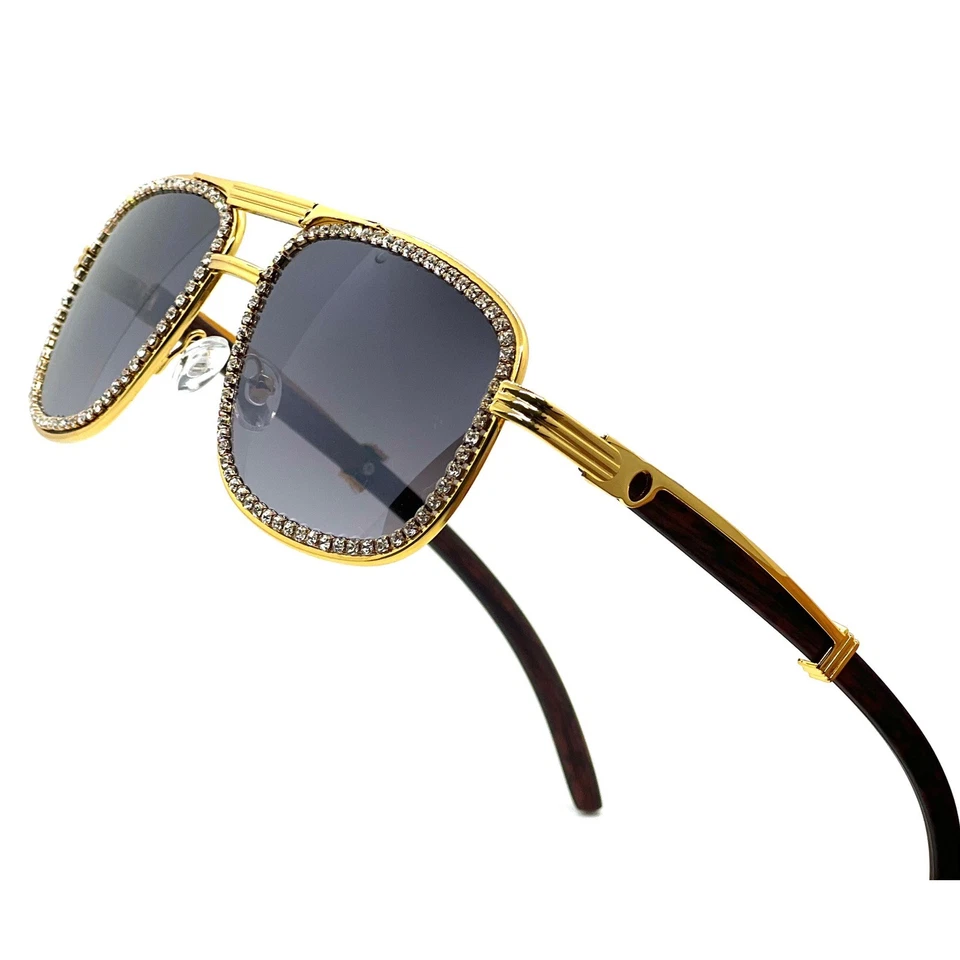 Gafas de sol con marco dorado Hip Hop cuadradas de madera para brazos hombres mujeres tonos Migos Cholo Foto 1 de 4