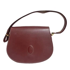 Vintage Cartier wine, bordeaux leather shoulder bag with embossed logo, purse - Picture 1 of 10