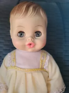 Creepy VINTAGE Horsman Doll Drinking Wets Baby Sleepy Eyes Hair 12" - Picture 1 of 13