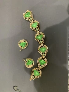 Vintage grünes Strass Armband und passender Clip onz - Bild 1 von 5