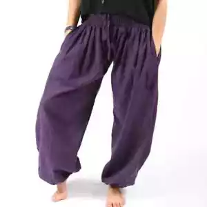 Plain Aladdin Harem Pants 100% Cotton Hippie Boho Trousers - Picture 1 of 25