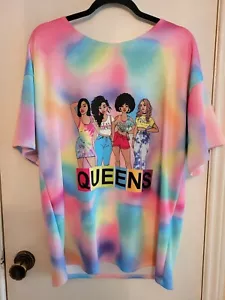 Rainbow Top Shirt Women Size M-L Pink Cute QUEENS BOSS BABE NEW - Picture 1 of 3