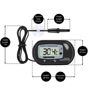 Dual LCD Digital Aquarium Fish Tank Thermometer for Water Temperature 1M Probe - Picture 1 of 11