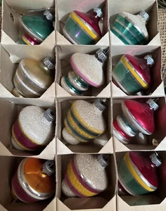 Vintage 12 Shiny Brite Ornaments Tornado Atomic Top Set With ORIGINAL Box - Picture 1 of 10