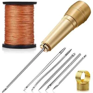 6 Pieces Canvas Leather Sewing Awl Needle with Copper Handle, 50 m Nylon... - Picture 1 of 7