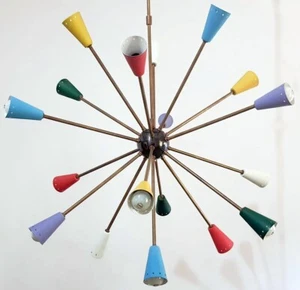 Metà Secolo Colorato 18 Braccio Luci Mano Decorativo Ottone Soffitto Candelabri - Foto 1 di 5