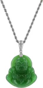 Echter lachender Buddha grüne Jade Anhänger Halskette Seil Kette echt zertifiziert gr - Bild 1 von 5