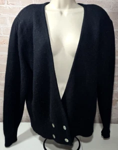 Valerie Stevens VTG Sweater Low Cut Cardigan Black Wool & Angora Blend Women's M - Picture 1 of 14