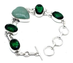 925 Sterling Silver Aventurine & Chrome Gemstone Jewelry Bracelet Size-7-8" - Picture 1 of 5
