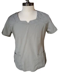 Sz L Baby Phat Womens Scrub Top Grey With Silver Studs - Picture 1 of 6