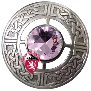 HS Scottish Kilt Fly Plaid Brooch Pink Stone Antique Ladies Celtic Knot Brooches - Picture 1 of 3