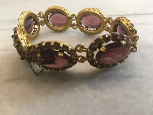Tschechoslowakei Vintage Amethyst Glas Armband fehlende Steine - Bild 1 von 8
