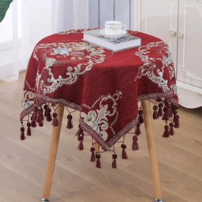 Luxury Flower Chenille Tablecloths Round Rectangle Home Decor Coffee Table Cover - Image 1 of 4