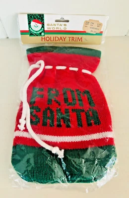 Vtg NOS Kurt Adler Santa's World Knit Drawstring "From Santa" Christmas Gift Bag - Image 1 of 4