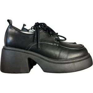 Neu Damenschuhe schwarz klobig Plateau Halbschuhe Stollensohle Schnürschuhe Größe 8 Goth Y2K - Bild 1 von 11