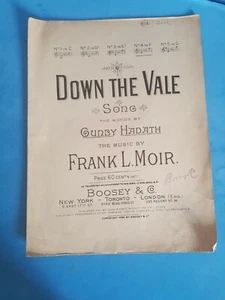 VTG 1896 DOWN THE VALE BY HADATH,MOIR.MUSIC SHEET.UNKOWN SIGNATURE. - Picture 1 of 9