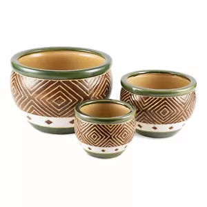 Elegance Brown Ceramic Jade Gorgeous Greenery�Planter Trio Indoor Outdoor Decor - Picture 1 of 6