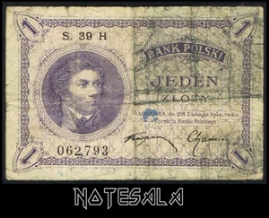 POLAND 1 ZLOTY 1919 Tadeusz Kosciuszko VG SERIE 39 H 062793 **SCARCE** - Picture 1 of 2