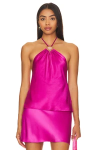 CAMI NYC Araceli Embellished Petunia Pink Silk Charmeuse Halter Top XS and S - Picture 1 of 6