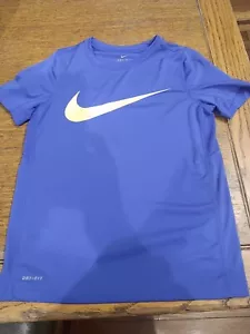 Nike Dri-FIT Swim Youth Medium Swoosh Rash Guard Shirt Blue white and yellow swi - Picture 1 of 7