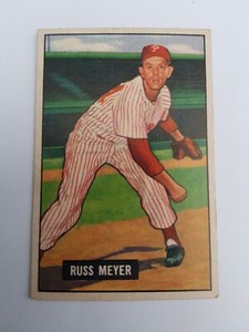 #75 Russ Meyer Philadelphia Phillies 1951 Bowman Baseball Picture Card MLB (#50)