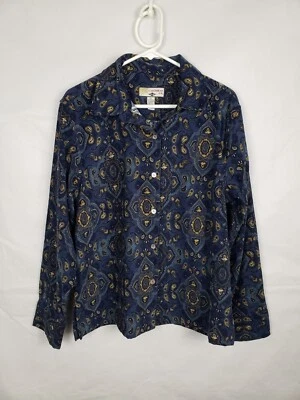 Caribbean Joe Shirt Womens Xl Button Up Long Sleeve Blouse Top Felt Like Paisley - Image 1 of 4