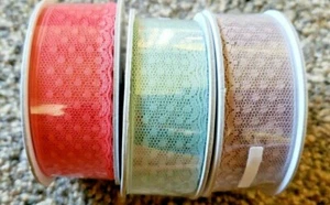 3 Stampin' Up! Dotted Lace Trim Ribbon 1" Wide 5 Yards Watermelon Taupe Mint Lot - Picture 1 of 1