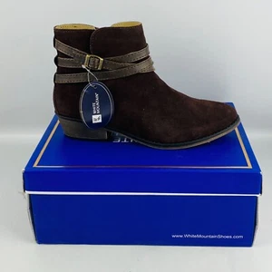 Womens 9.5M White Mountain Jitter Ankle Boots Brown Suede 1.5" Heels Bootie Zip - Picture 1 of 8