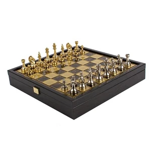 Classic Metal Staunton Chess Set Gold & Silver Chess Figures 13 3/8in Manopoul - Picture 1 of 10