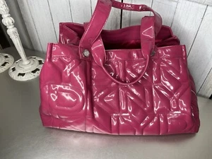 DKNY Patent Oversized Tote Pink Logo Top Handle Bag Satin Pink Interior - Picture 1 of 11
