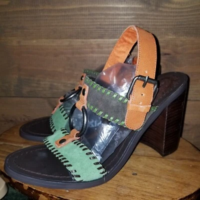 Tacones retro de gamuza estilo cuña dorada lavandería china bloques de colores talla 9,5 Foto 1 de 4