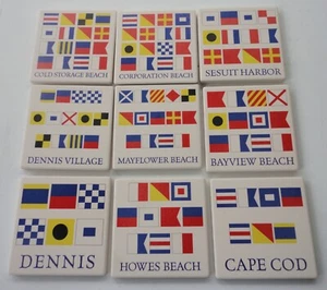 9 Dennis Cape Cod MA Stone Cork Coaster spiagge bandiere nautiche marittime come nuove + 1 - Foto 1 di 10