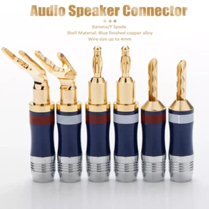 4pcs Gold Plated BFA Banana Plug Y Spade Connector for DIY Audio Speaker Cable - Picture 1 of 23