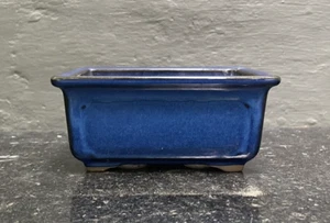 Maceta Bonsai Japonesa Fuji Firmada Azul Esmaltada Rectangular Cerámica Japón 5" - Imagen 1 de 13