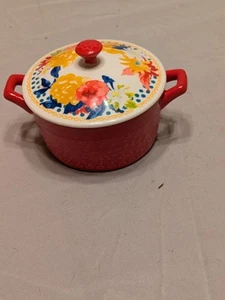 Pioneer Woman Mini Casserole w Lid 122173.02 Fiona Floral Red  4.5" Diameter  - Picture 1 of 8