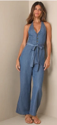 Mono Lulus Cambray Halter Pierna Ancha Para Mujer Talla Mediana Azul Boho Fiesta Nuevo con Etiquetas Foto 1 de 4