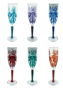 Juego de 6 flautas de champán de cristal de Murano púrpura azul rojo verde naranja 22,5 cm - Imagen 1 de 8