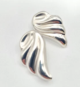 Vintage Sterling Silver Taxco Mexico Modernist Puffy Earrings 8.98 Grams - Picture 1 of 6