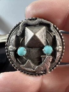 Egyptian Revival 800 Silver Sinai Turquoise Snake Scarab Antique Clip Brooch - Picture 1 of 6