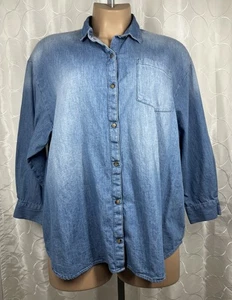 Camisa para mujer Old Navy The Boyfriend azul cambray cuello abotonado LS XL - Imagen 1 de 10