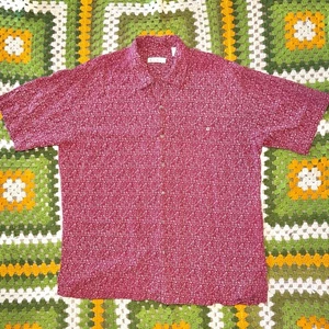 Burma Bibas Shirt Mens Large Maroon Silk Hawaiian Button Up Short Sleeve Golf - Picture 1 of 7