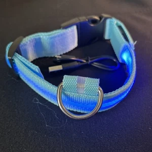NEW LED Nylon DOG COLLAR SIZE MEDIUM (14" - 17") LIGHT BLUE Collar & Blue Lights - Picture 1 of 5
