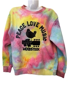 Woodstock Crewneck Women's Medium Tie Dye Peace Love Music Festival Hippie Sz S - Picture 1 of 10