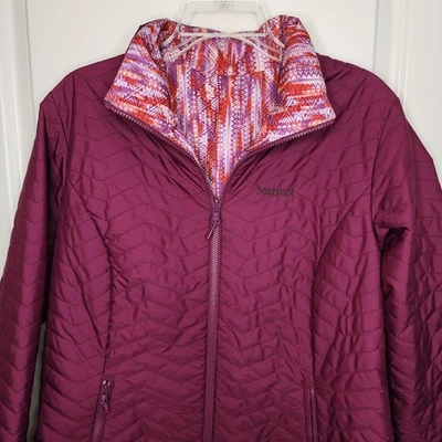 Chaqueta Marmot Mujer Grande Púrpura Reversible Acolchada Estampado Azteca Ligera Foto 1 de 4