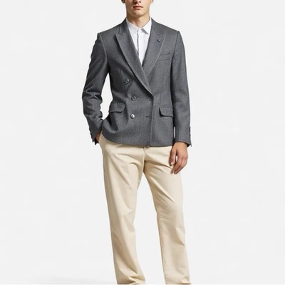 Blazer Clásico Vintage Hardy Amies Gris Lana Doble Pecho Talla 41R Foto 1 de 4