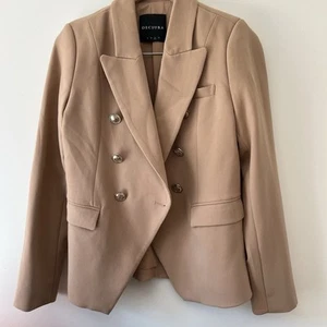 DECJUBA Light Camel Stretch Viscose Blend button-up blazer Jacket Size 12AU - Foto 1 di 2