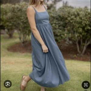 Abito midi Neuflora Bellerose blu misto lino minimalista donna XL nuovo - Foto 1 di 10