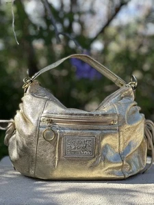 Y2K Coach Poppy Metallic Gold Leather Shimmery Shoulder Bag Purse Cross Body - Picture 1 of 17