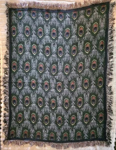 Rare! VTG Peacock Feathers Design Tapestry Woven Throw Blanket 64"x47" w/Fringe - Picture 1 of 6
